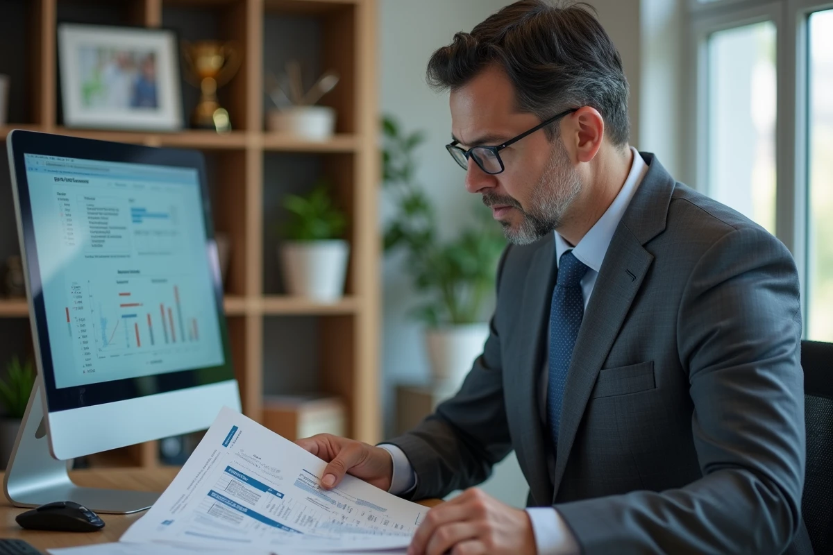 Homme professionnel examinant des rapports scolaires