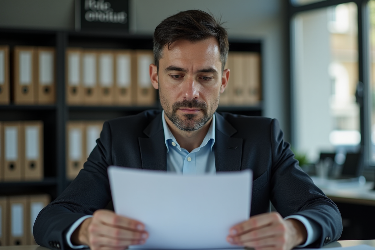 Agent public examinent des documents dans un bureau