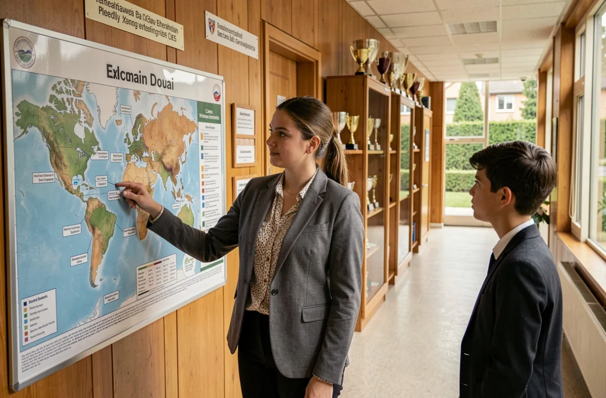 Étudiante au Campus Saint-Jean à Douai dans un couloir d'enseignement privé avec références internationales
