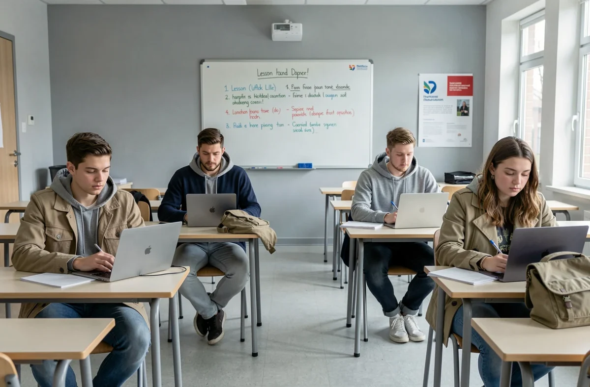 Apprentis en formation dans une salle de cours du CFA académique de Lille, réseau public d'apprentissage