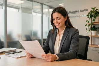Conseillère administrative accueillant un nouvel enseignant à son bureau dans l'académie de Grenoble