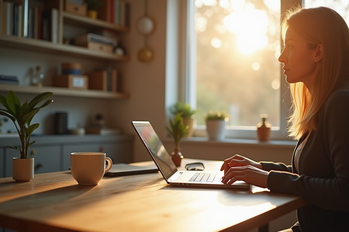 Espace de travail à domicile avec personne concentrée