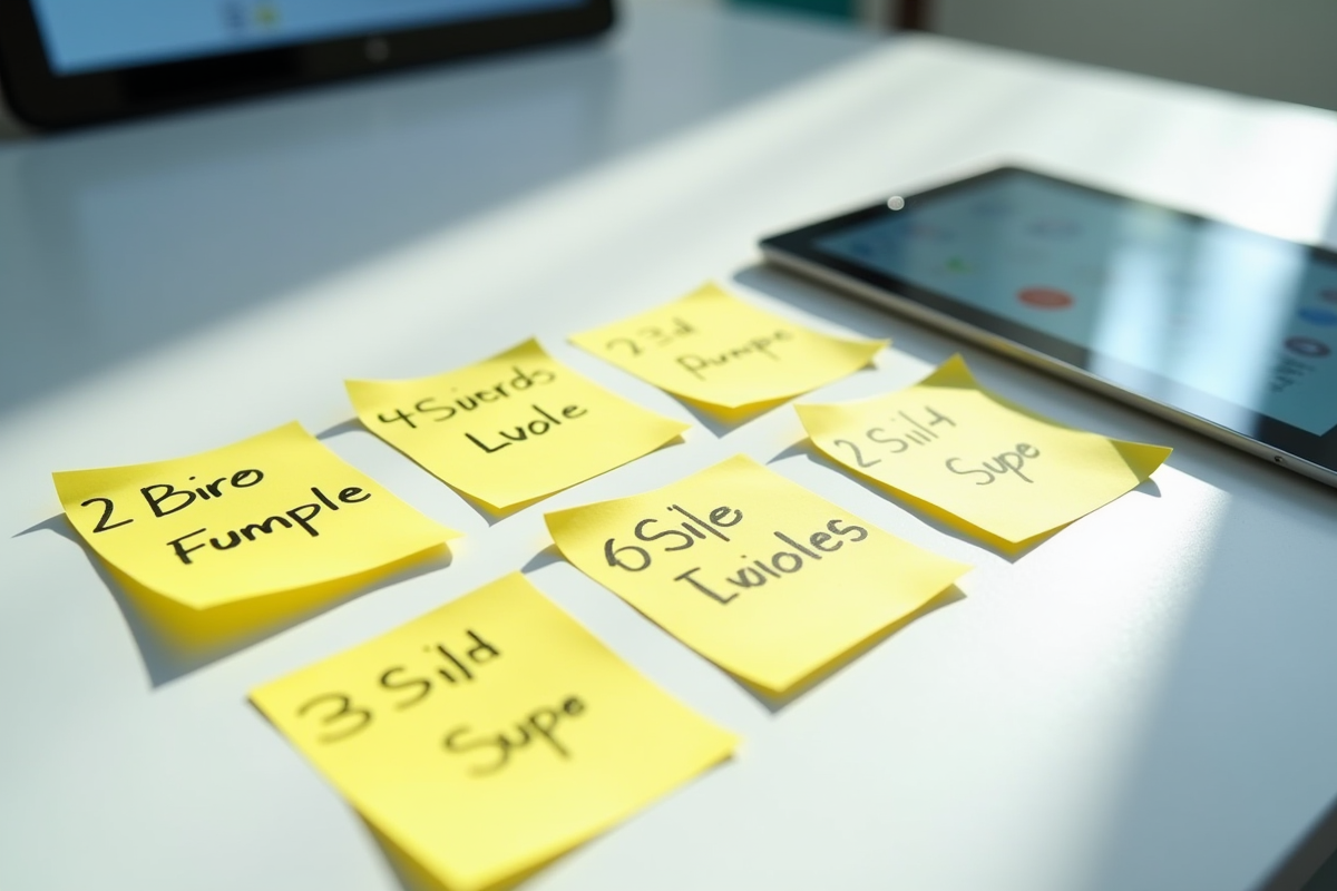 Notes de steps scientifiques sur un bureau avec tablette numérique