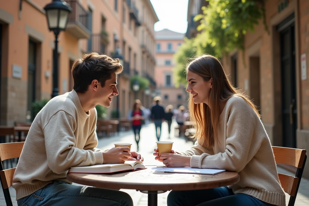Deux étudiants en plein air avec livres de langues