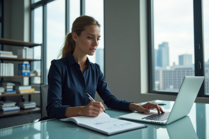 Femme professionnelle analysant des graphiques au bureau