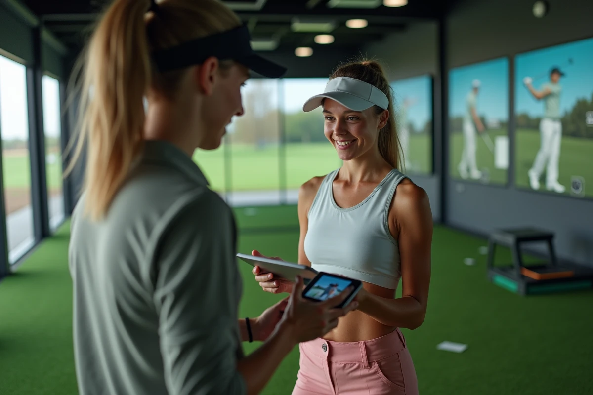 Jeune femme &eacute;tudiant son swing sur tablette en int&eacute;rieur