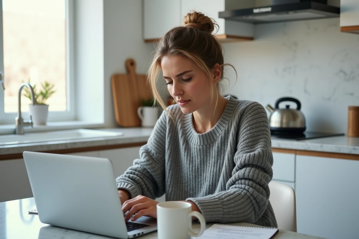 Femme consultant des avis en ligne sur une formation bricolage pour éviter les pièges