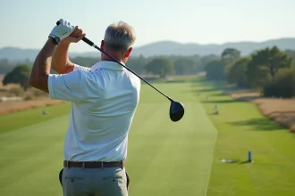 Golfeur en plein swing sur un terrain extérieur