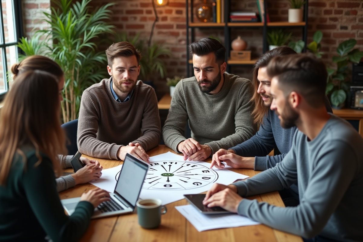 Groupe de jeunes professionnels discutant autour d une table