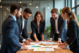 Groupe de professionnels en réunion dans un bureau moderne