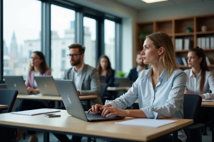 Groupe de professionnels en formation en salle moderne