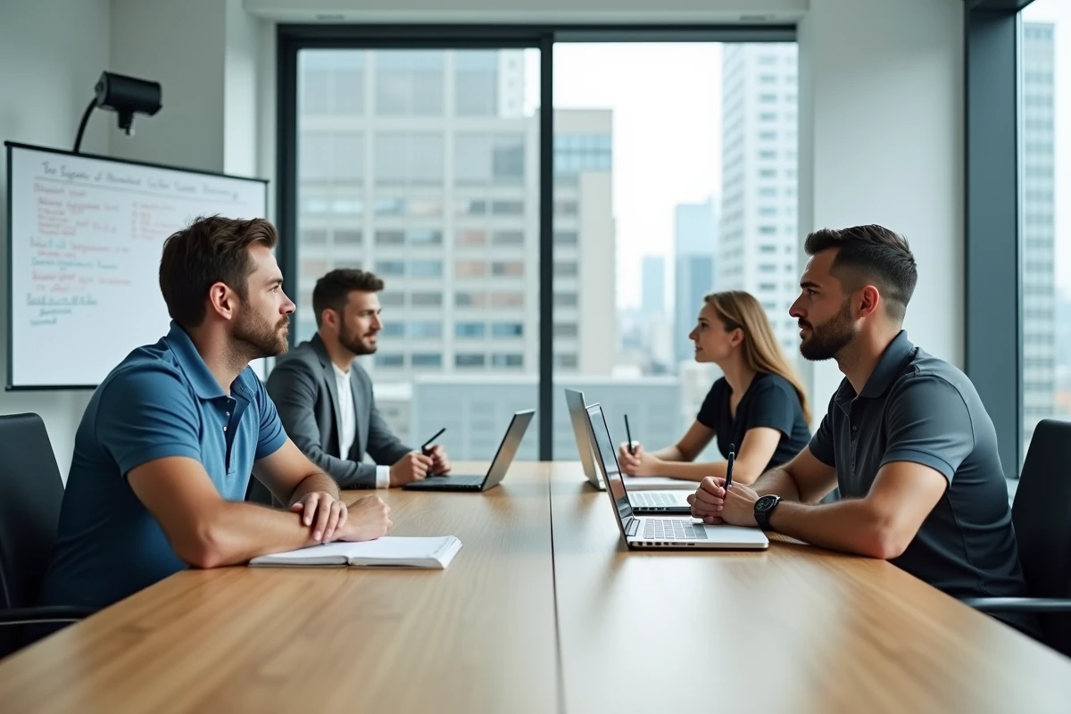 Groupe de stagiaires en formation professionnelle BTP préparant leur certification CPF dans une salle de cours moderne
