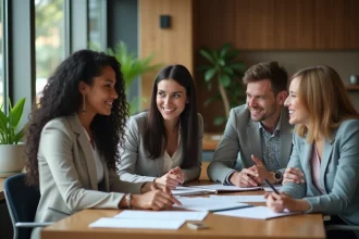 Groupe diversifié en réunion dans un espace coworking