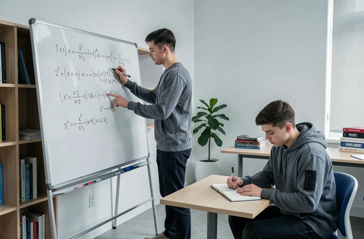 Professeur Hadamard spécialisé en mathématiques avancées animant un cours intensif pour un étudiant en classes préparatoires