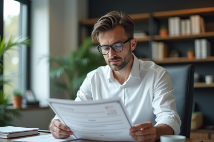 Homme en blanc examinant un certificat dans un bureau