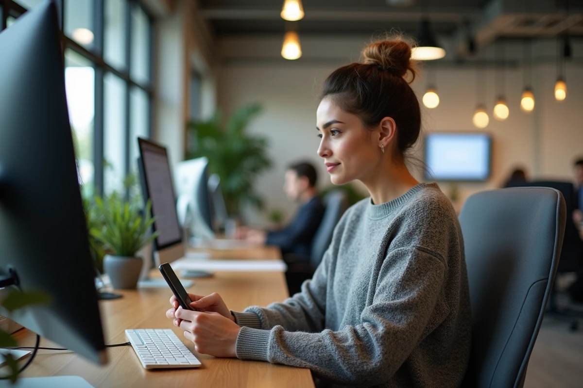 Jeune femme configurant la double authentification sur son ordinateur