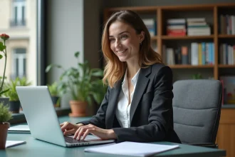 Jeune femme confiante travaillant dans un bureau parisien