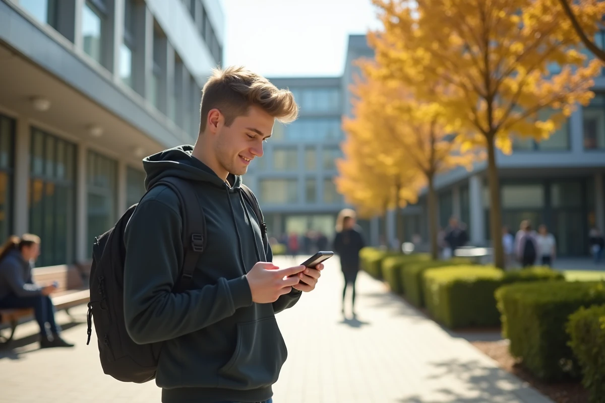 Jeune homme étudiant dans la cour de l