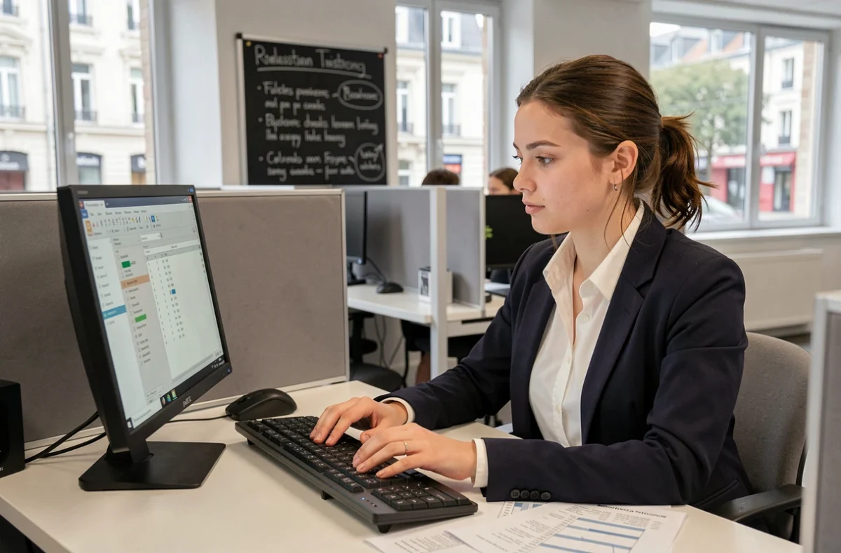Jeune femme en formation alternance tertiaire et comptabilité dans les locaux de Laho Formation à Arras