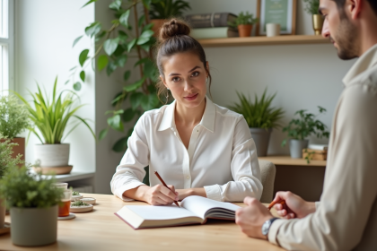 Naturopathe femme en consultation dans un bureau lumineux