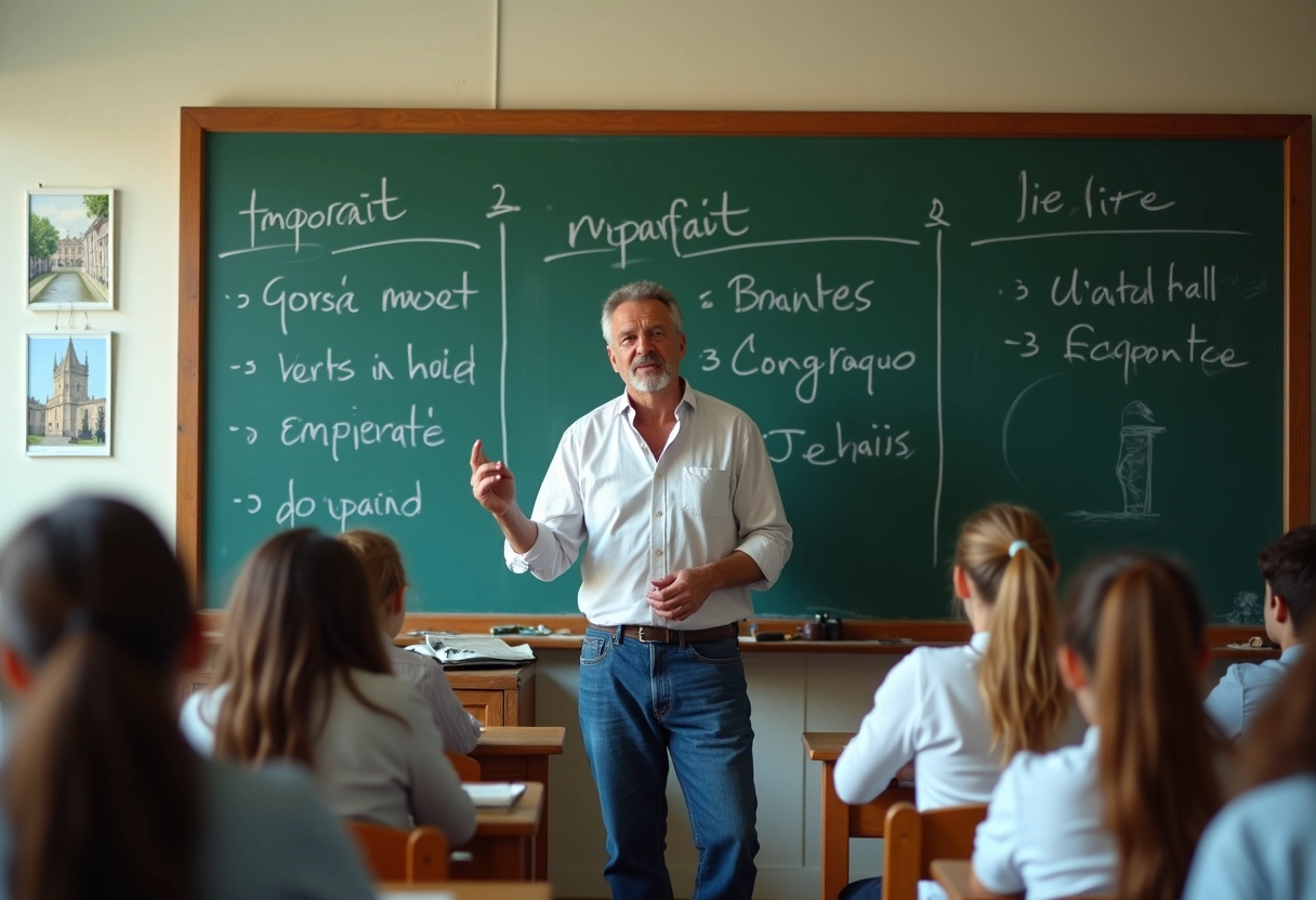 Professeur expliquant l imparfait à des élèves dans une salle de classe française