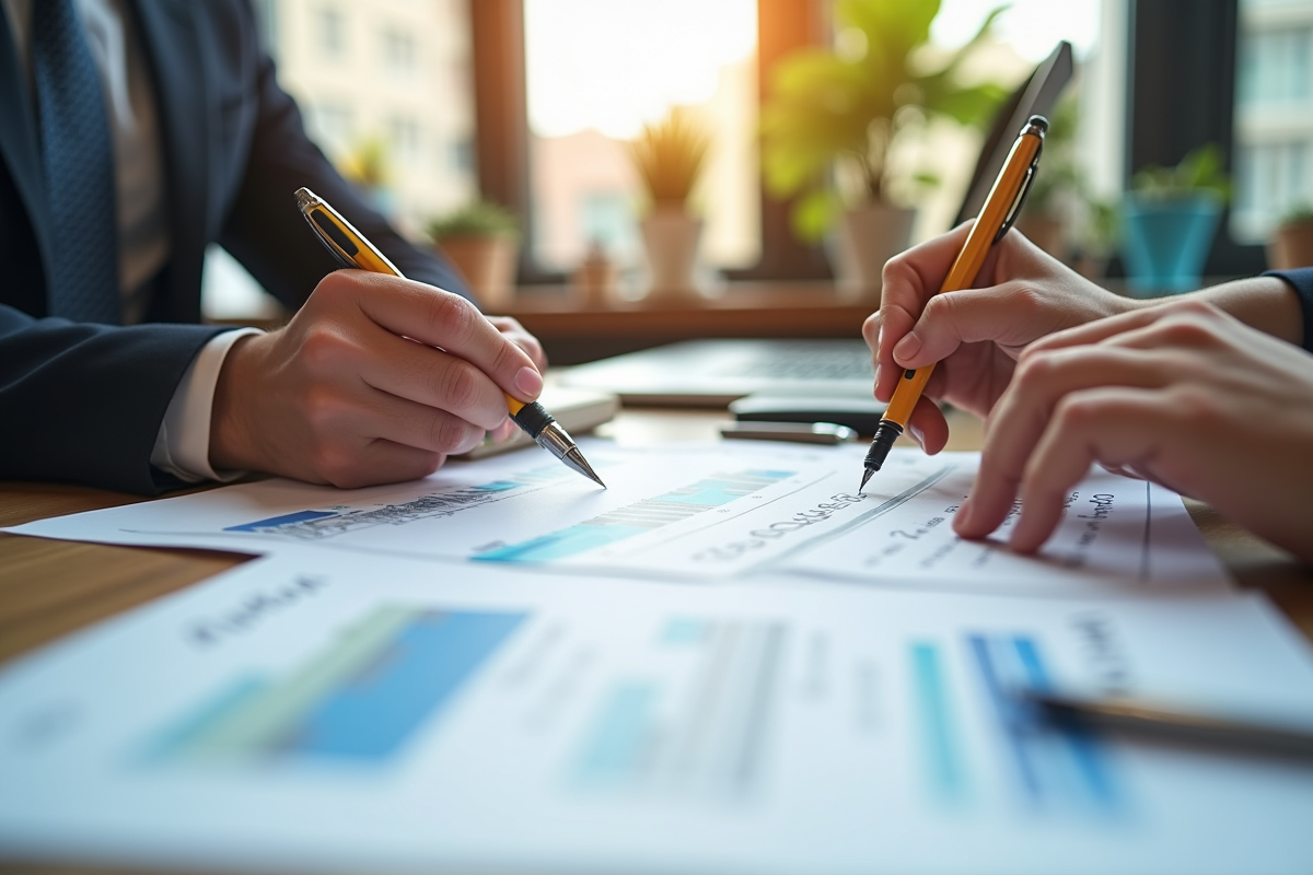 Mains remplissant un rapport de stage avec des fournitures de bureau