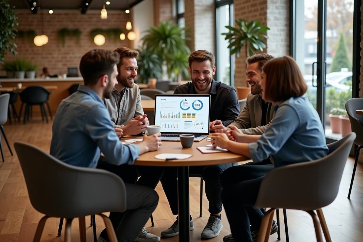 Groupe en discussion dans un lounge d